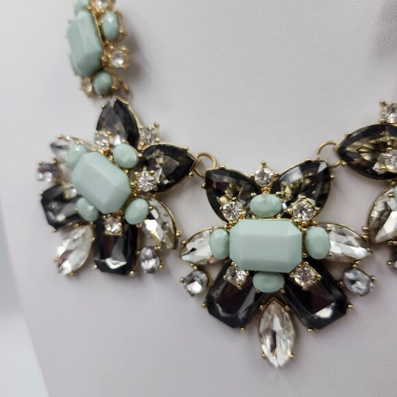 Smokey Grey and Pale Blue Rhinestone Jeweled Necklace - Picture 7 of 10